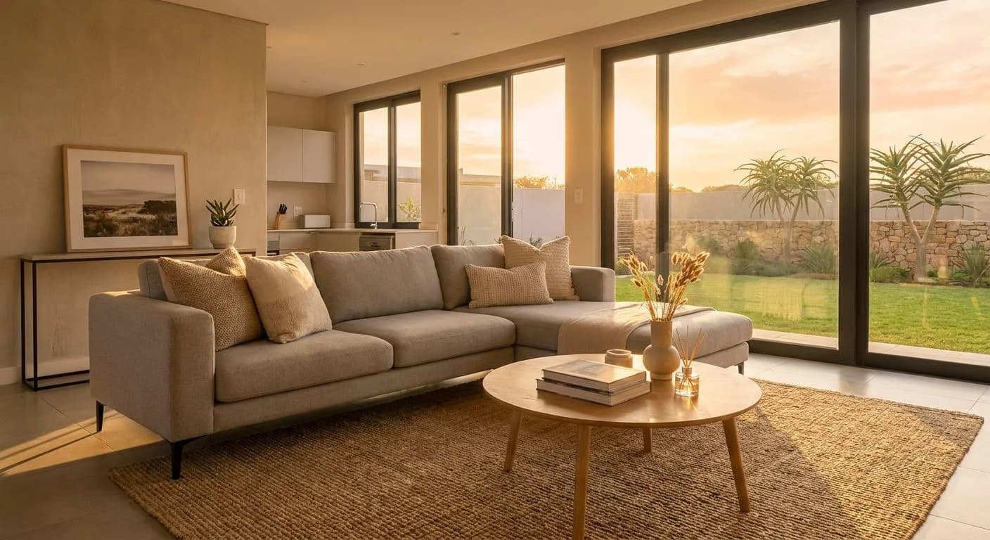 Beautifully staged South African living room prepared for a property showing