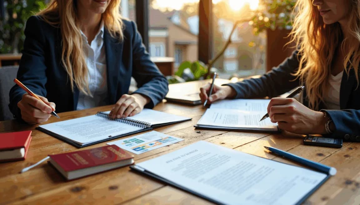 Close-up of a conveyancer and her paralegal reviewing an Offer to Purchase and documents.