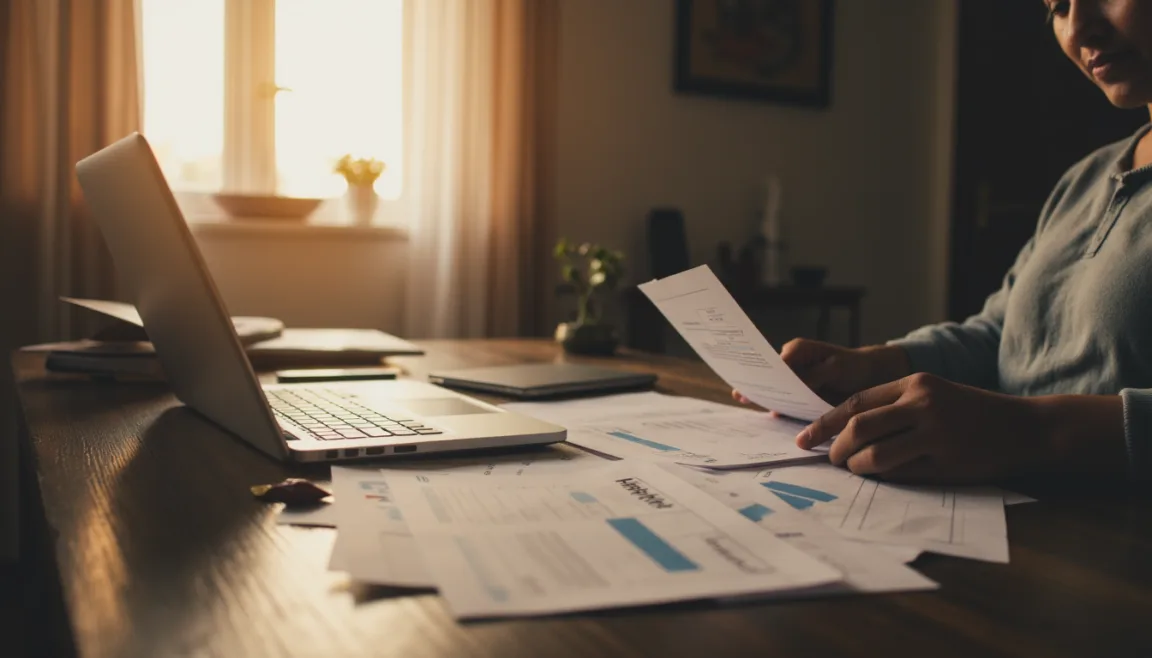 Deposits and lump-sum payment documents arranged on a desk in a warm South African home office