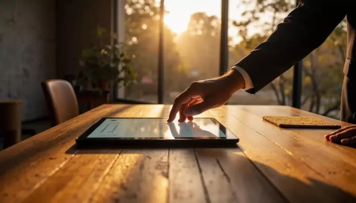 A close-up of a secure digital data exchange between an agent and conveyancer, capturing the moment a 'Bank Guarantee Secured' notification appears on a biometric tablet during a 'Subject to Sale' property transaction.