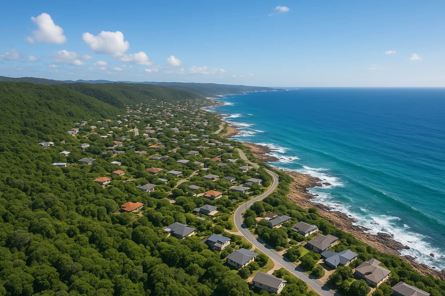 Garden Route coastal town homes between indigenous forest and the ocean, illustrating how prorated rates utilities are calculated at property transfer.